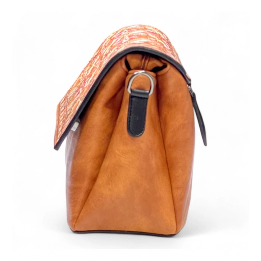 Generic Women's Polyurethane Floral Embroidered Crossbody Sling Bag with Adjustable & Removable Strap (Tan) - Image 2