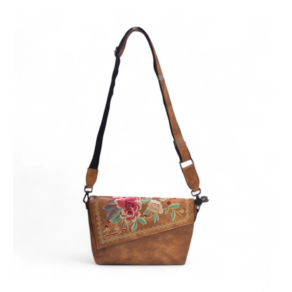 Generic Women's Polyurethane Floral Embroidered Crossbody Sling Bag with Adjustable & Removable Strap (Tan) - Image 5
