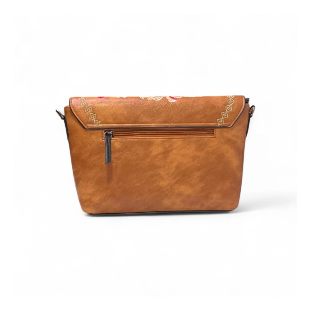 Generic Women's Polyurethane Floral Embroidered Crossbody Sling Bag with Adjustable & Removable Strap (Tan) - Image 2