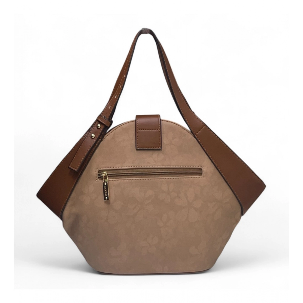 Generic Women's Polyurethane Floral Printed Hexagonal Satchel Handbag with Adjustable Strap (Brown) - Image 4