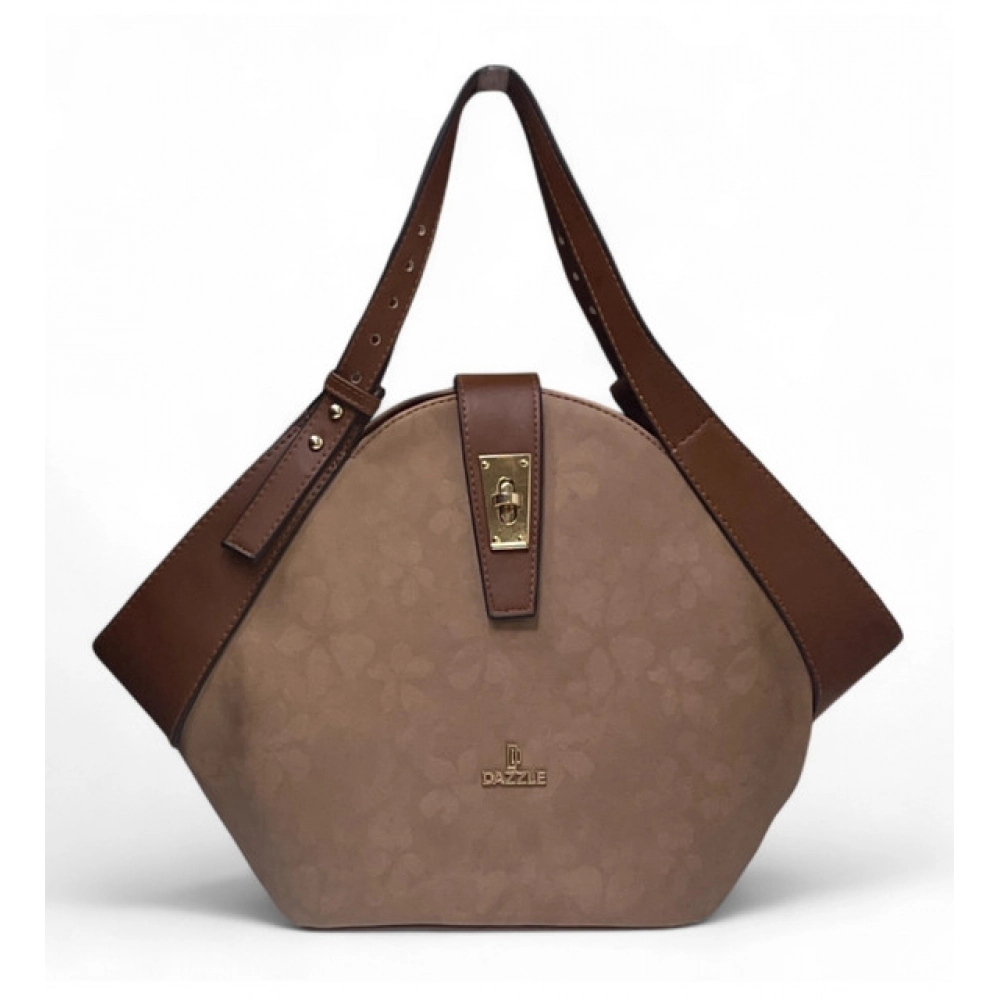 Generic Women's Polyurethane Floral Printed Hexagonal Satchel Handbag with Adjustable Strap (Brown) - Image 5