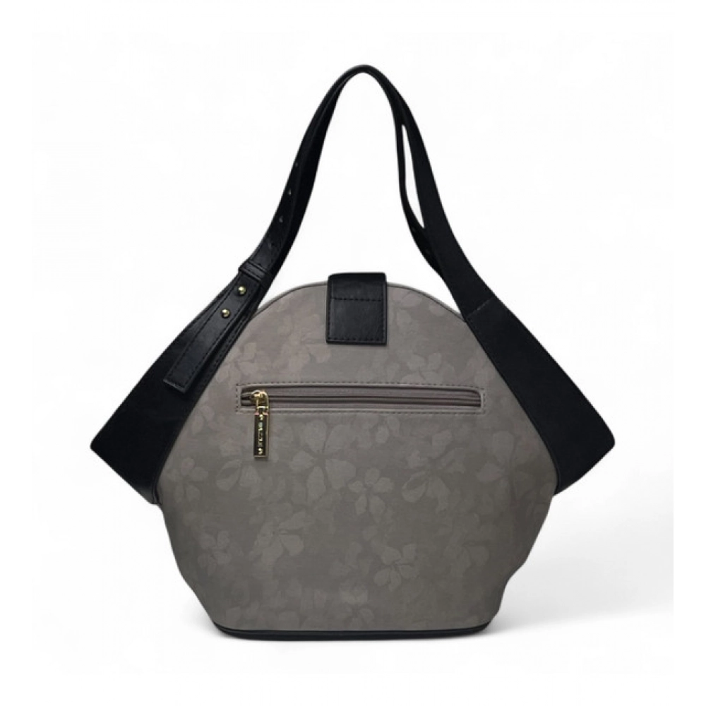 Generic Women's Polyurethane Floral Printed Hexagonal Satchel Handbag with Adjustable Strap (Grey) - Image 3