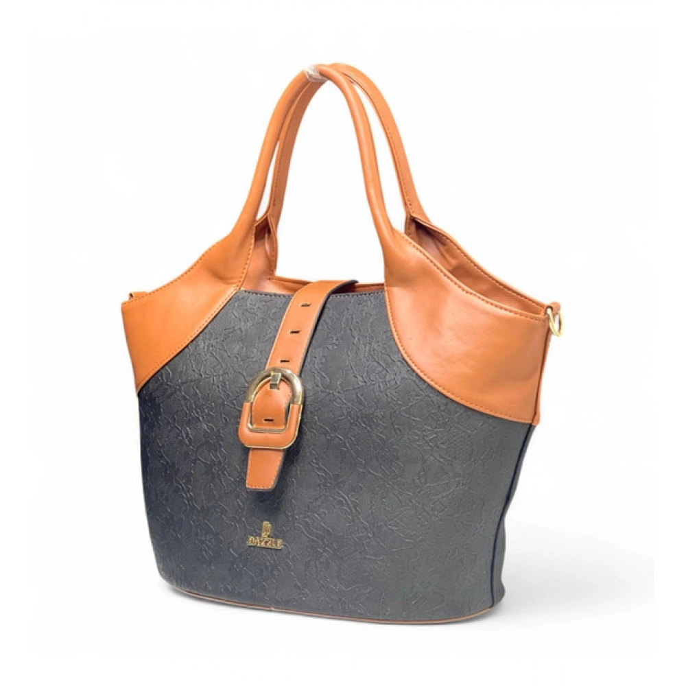 Generic Women's Polyurethane Textured Two-Tone Tote Handbag with Adjustable & Removable Strap (Black-Tan) - Image 6