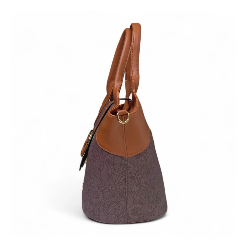 Generic Women's Polyurethane Textured Two-Tone Tote Handbag with Adjustable & Removable Strap (Dark Brown) - Image 4