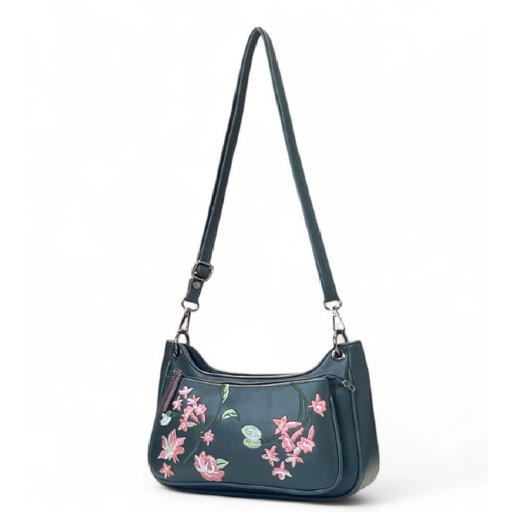 Generic Women's Polyurethane Floral Embroidered Crossbody Sling Bag with Adjustable & Removable Strap (Blue) - Image 4