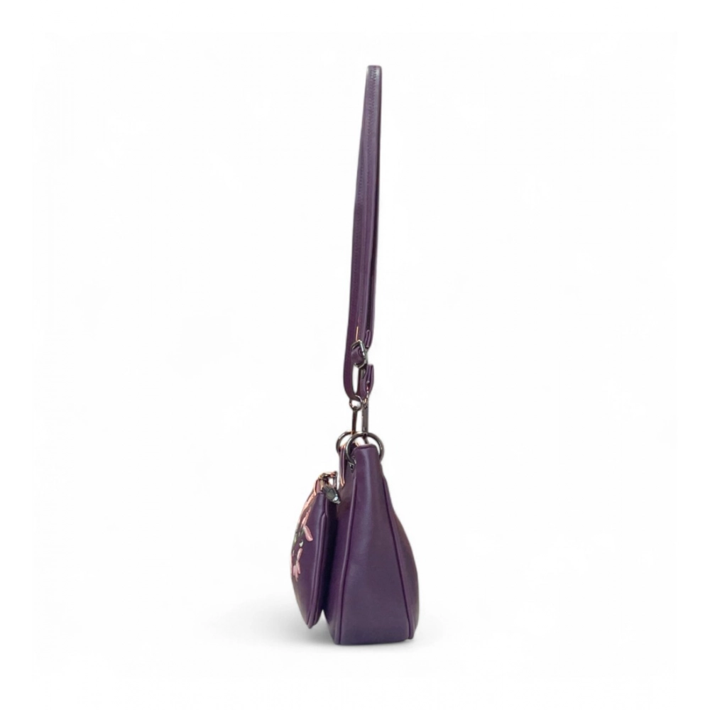 Generic Women's Polyurethane Floral Embroidered Crossbody Sling Bag with Adjustable & Removable Strap (Purple) - Image 3