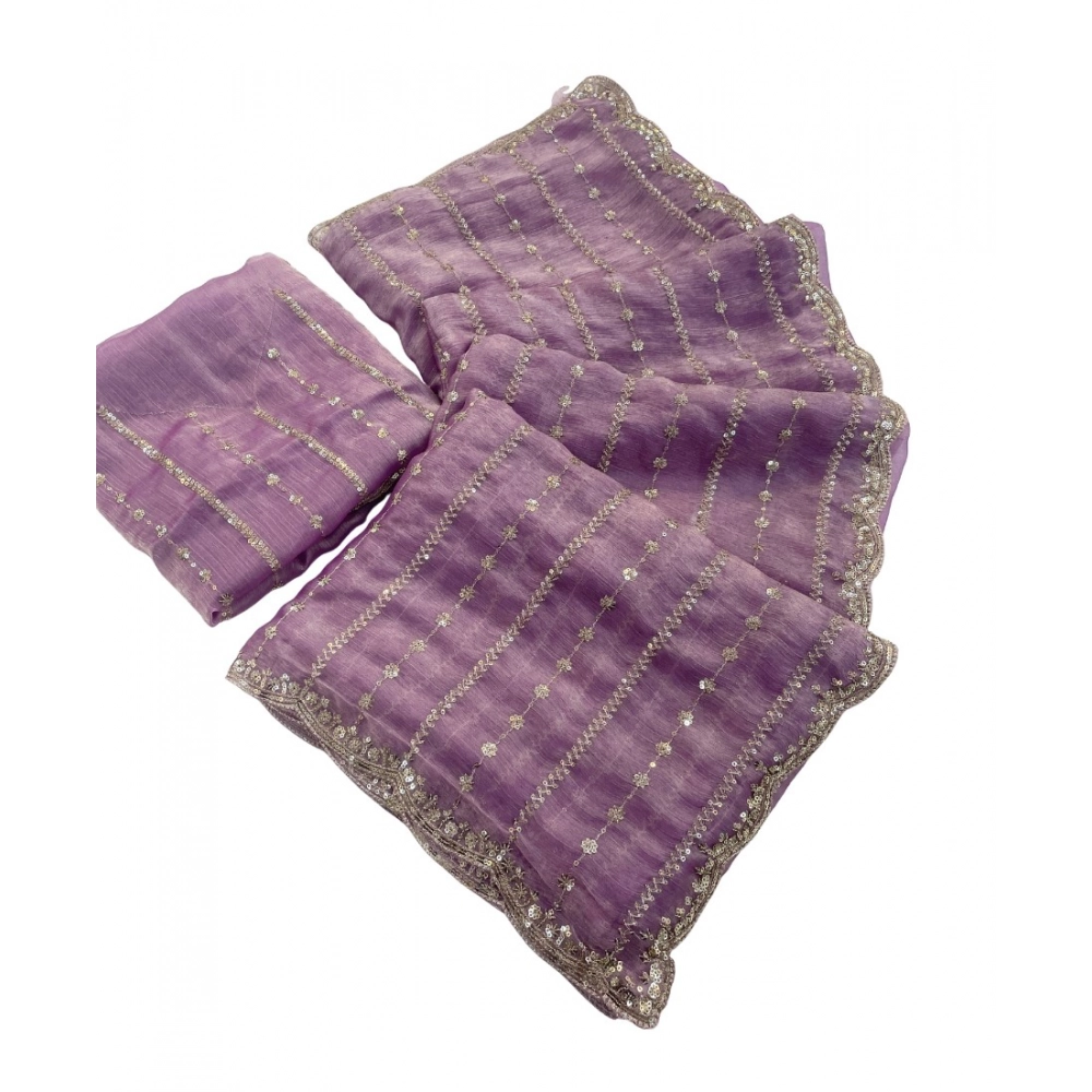 Generic Women's Jimmy Choo Embellished Saree With Unstitched Blouse 5.5Mtr�(Lavender) - Image 2