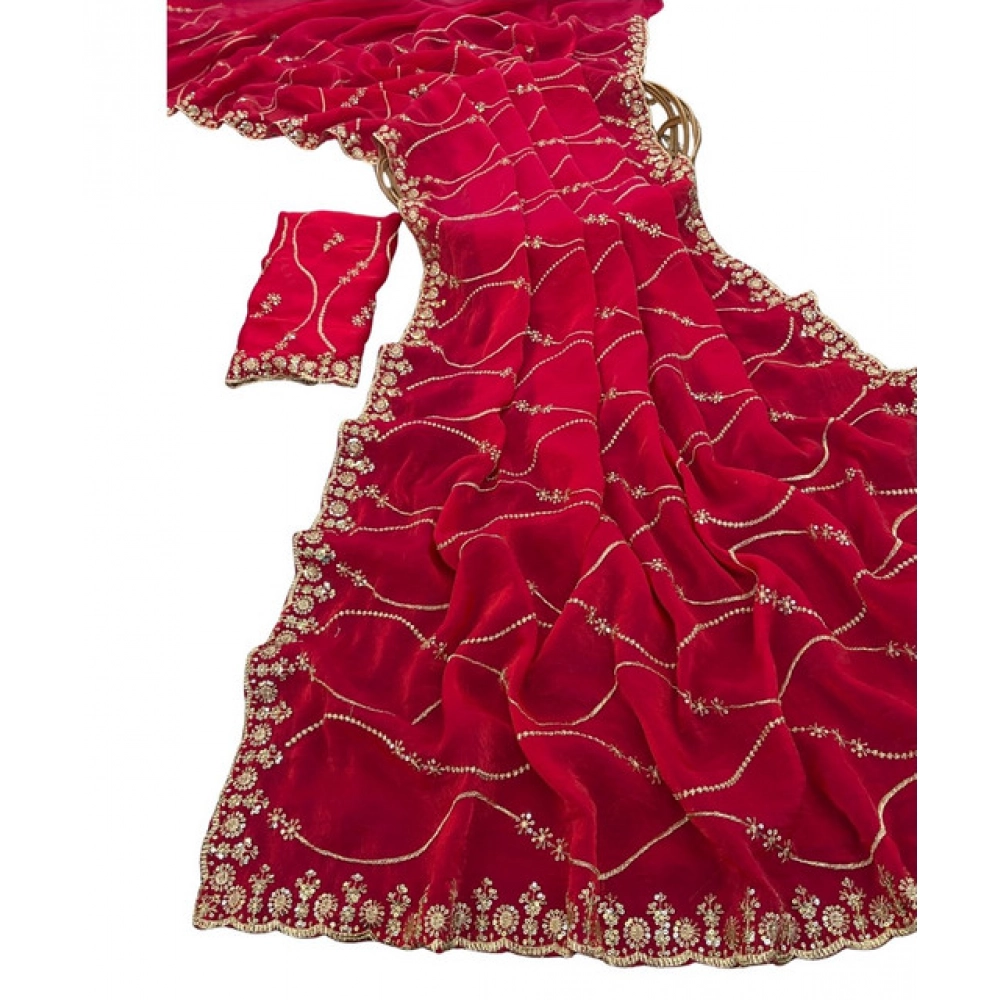 Generic Women's Jimmy Choo Embellished Saree With Unstitched Blouse 5.5Mtr�(Pink) - Image 2