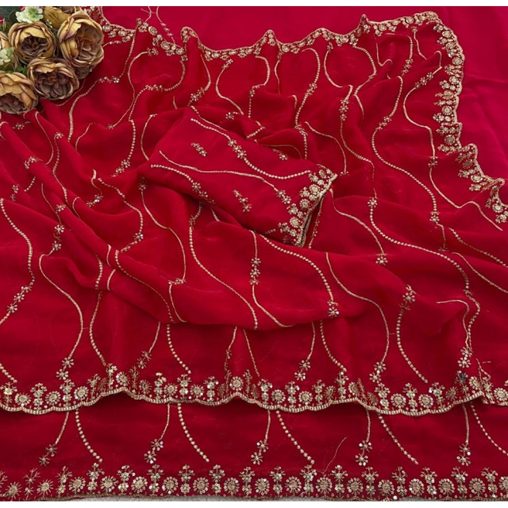 Generic Women's Jimmy Choo Embellished Saree With Unstitched Blouse 5.5Mtr�(Pink) - Image 3