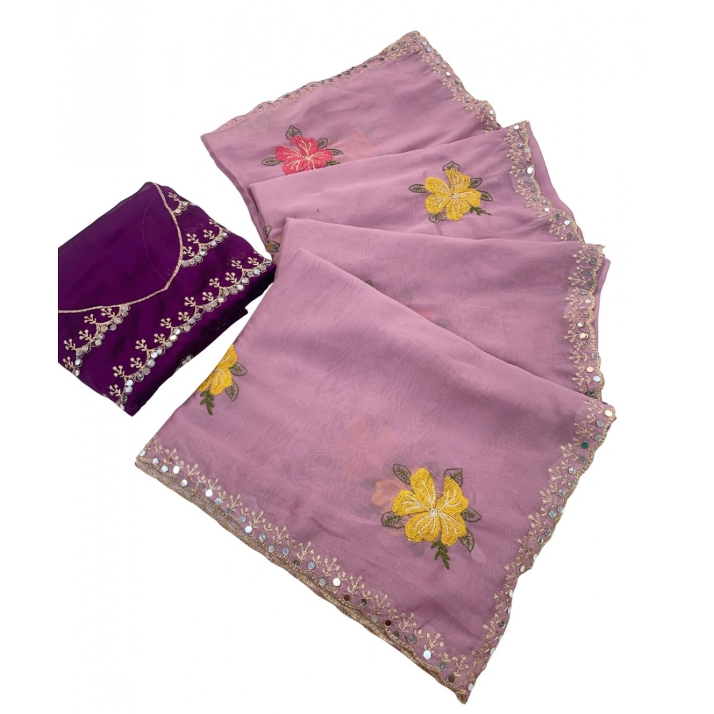 Generic Women's Georgette Embellished Saree With Unstitched Blouse 5.5Mtr�(Lavender) - Image 2