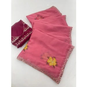 Generic Women's Georgette Embellished Saree With Unstitched Blouse 5.5Mtr�(Pink)
