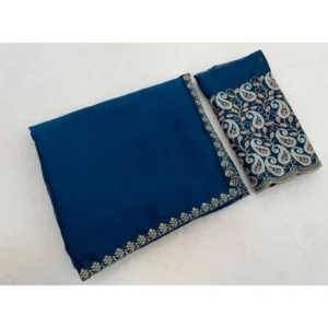 Generic Women's Chiffon Embroidered Saree With Unstitched Blouse 5.5Mtr�(Teal)