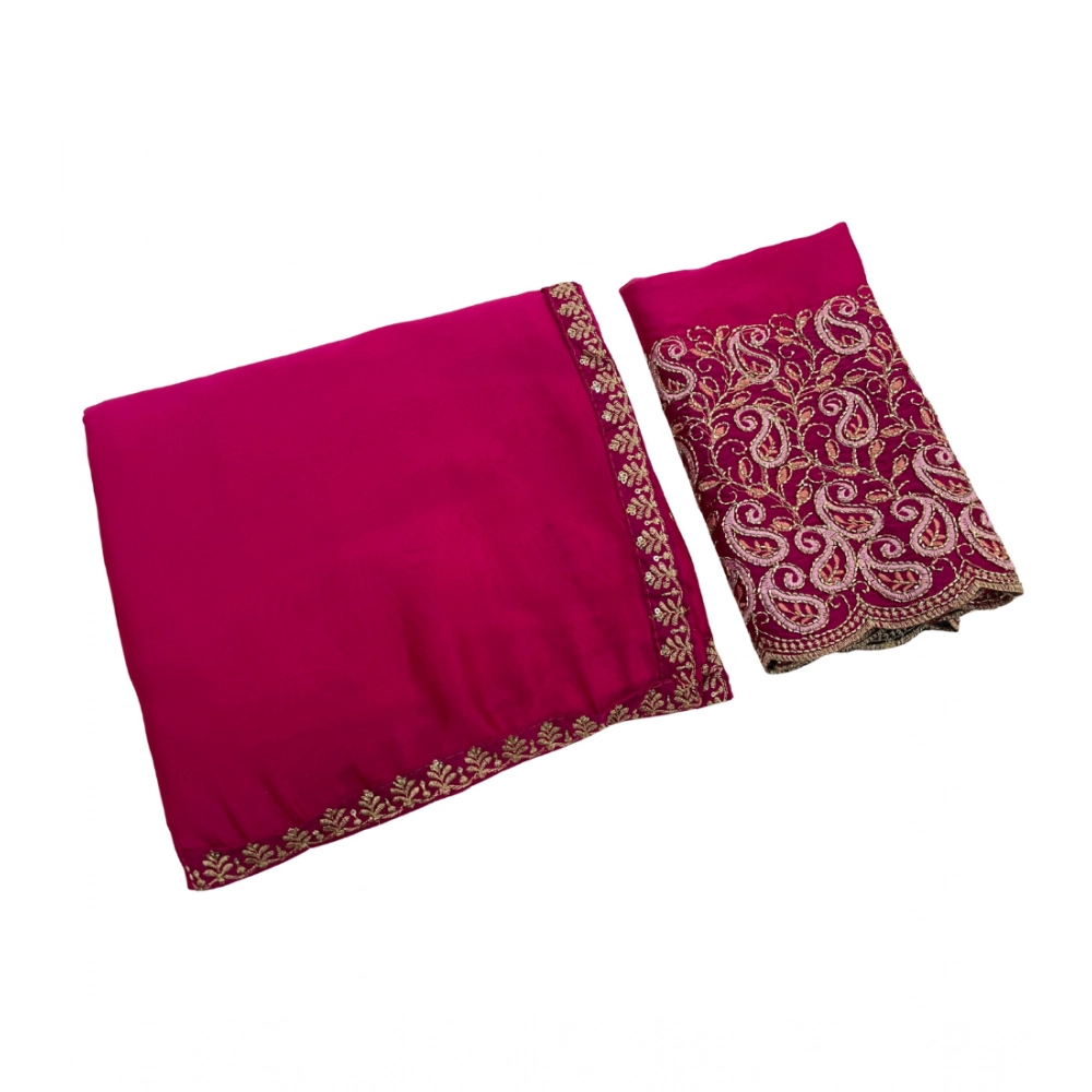 Generic Women's Chiffon Embroidered Saree With Unstitched Blouse 5.5Mtr�(Magenta) - Image 2