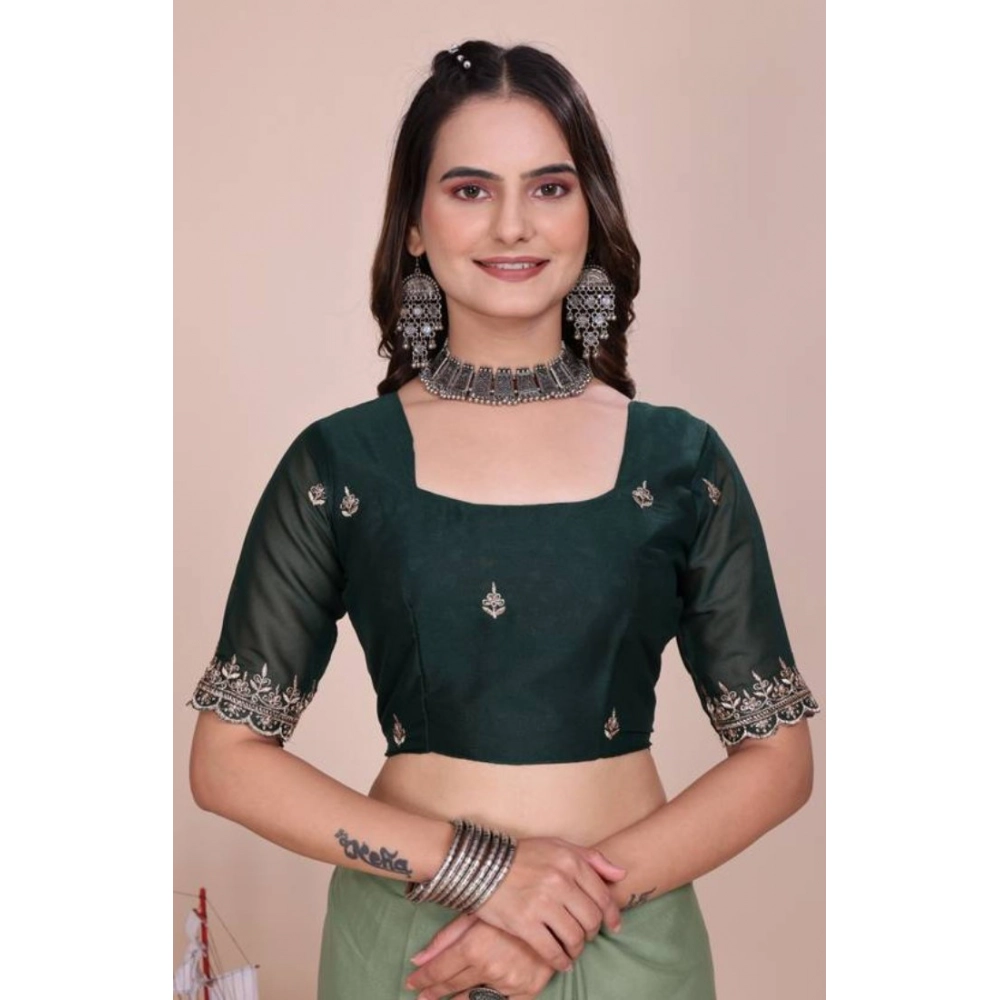 Generic Women's Georgette Embellished Saree With Unstitched Blouse 5.5Mtr�(Pista Green) - Image 4