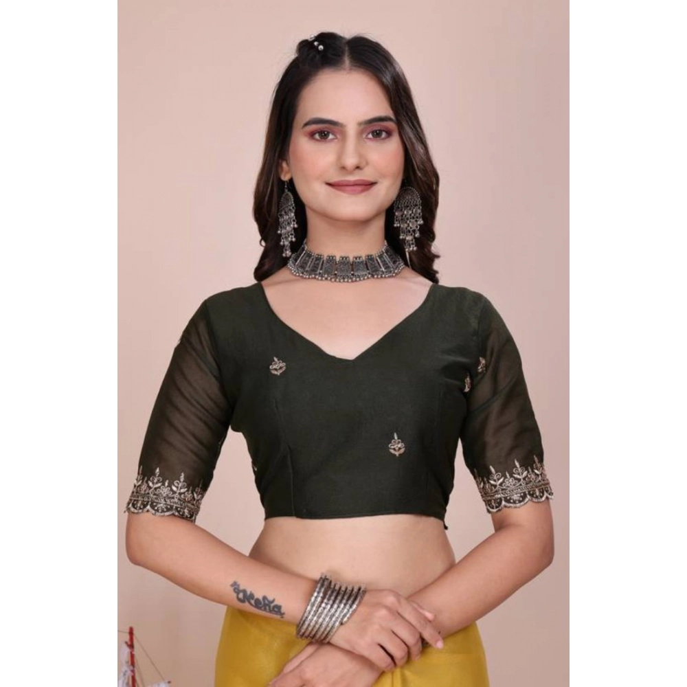 Generic Women's Georgette Embellished Saree With Unstitched Blouse 5.5Mtr�(Yellow) - Image 4