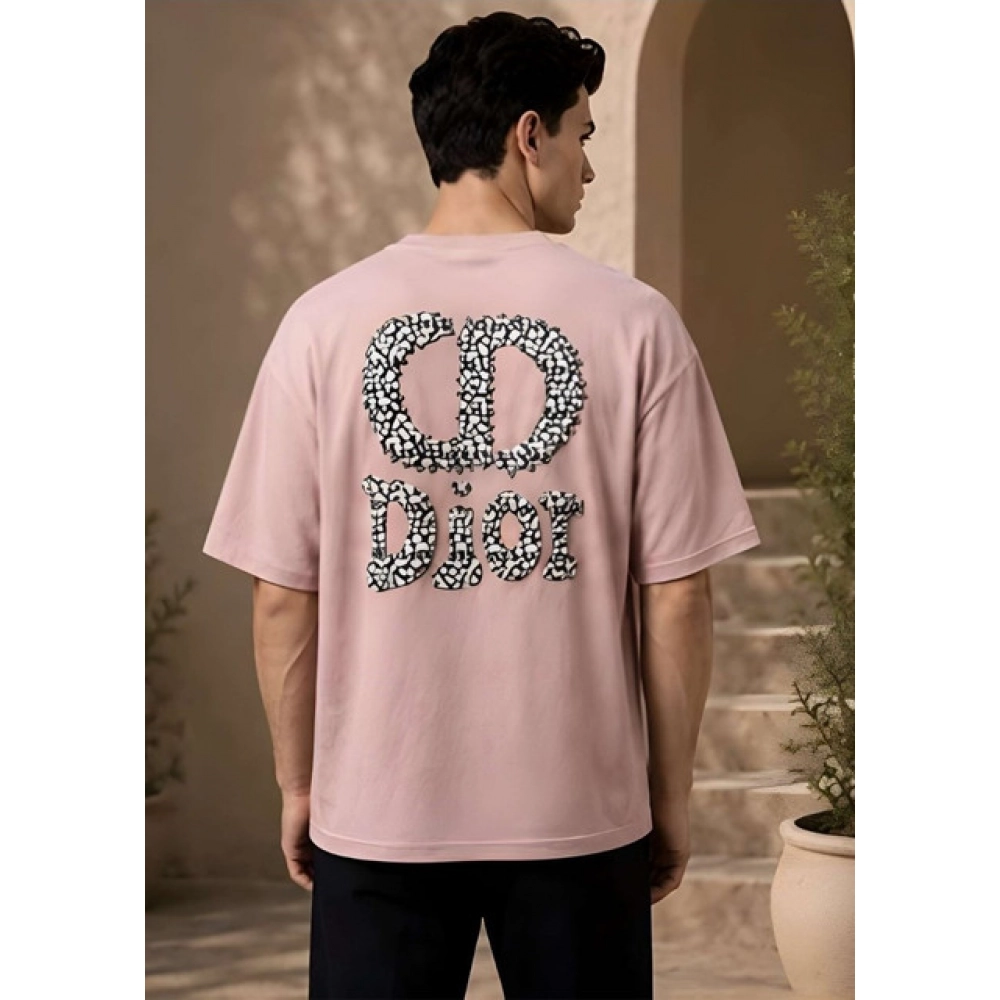 Generic Men's Cotton Blend Printed Oversized Round Neck Half Sleeve T-Shirt (Pink) - Image 2