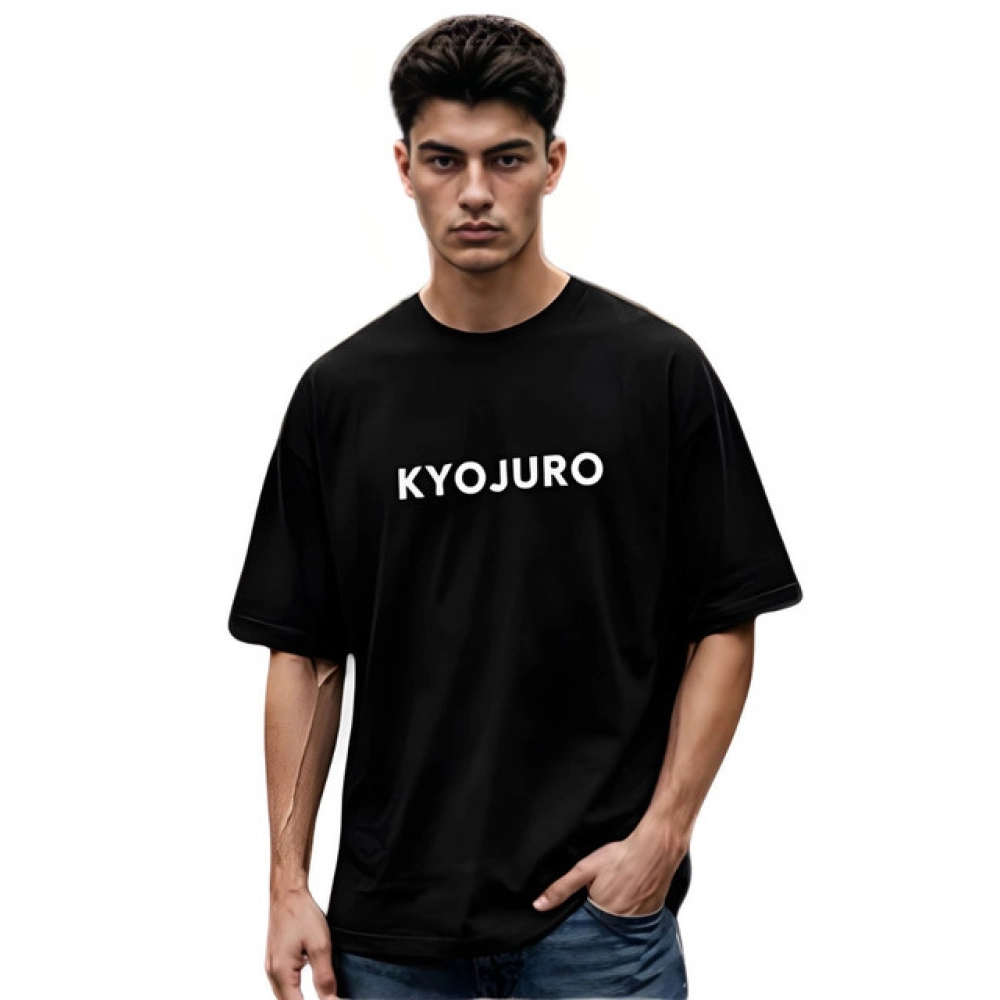 Generic Men's Cotton Blend Printed Oversized Round Neck Half Sleeve T-Shirt (Black) - Image 2