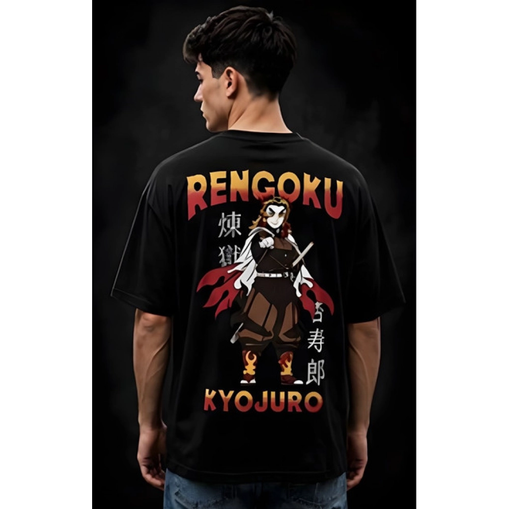 Generic Men's Cotton Blend Printed Oversized Round Neck Half Sleeve T-Shirt (Black) - Image 3