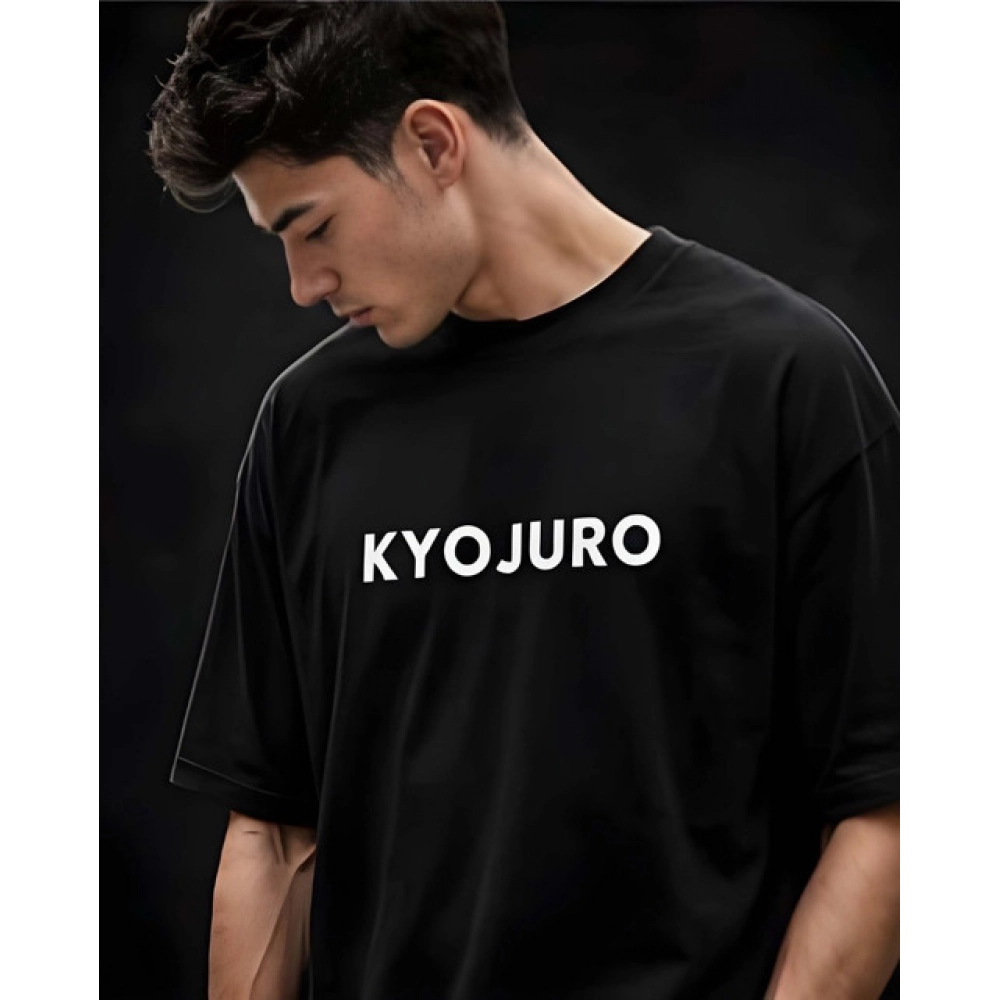 Generic Men's Cotton Blend Printed Oversized Round Neck Half Sleeve T-Shirt (Black) - Image 4