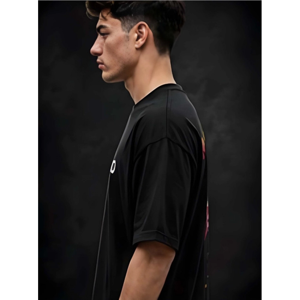 Generic Men's Cotton Blend Printed Oversized Round Neck Half Sleeve T-Shirt (Black) - Image 5