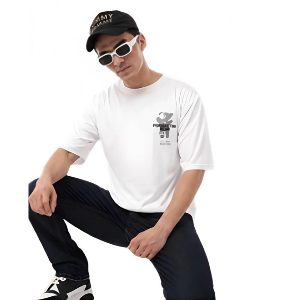 Generic Men's Cotton Blend Printed Oversized Round Neck Half Sleeve T-Shirt (White) - Image 5