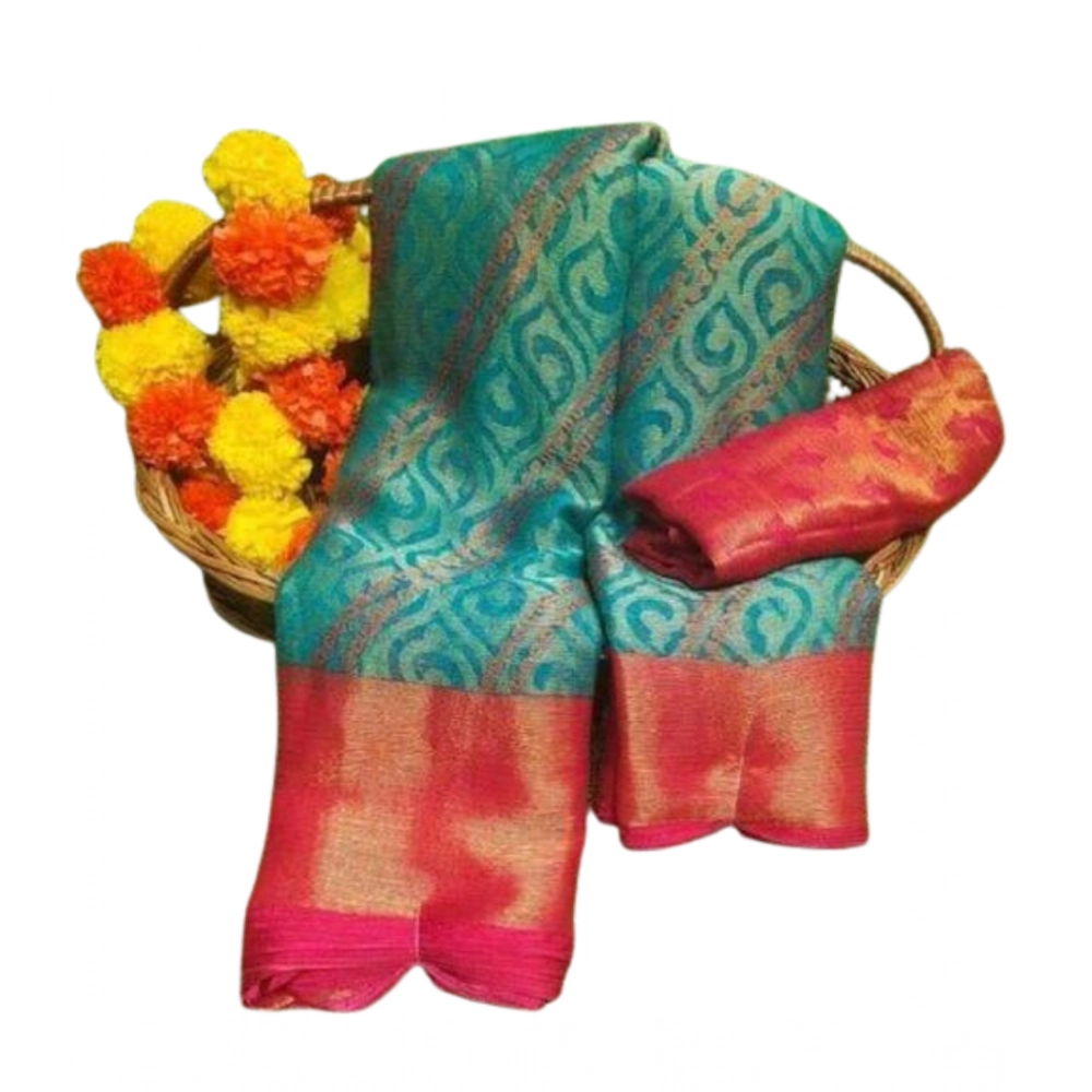 Generic Women's Brasso Printed Saree With Unstitched Blouse 5.5Mtr (RAMA) - Image 2
