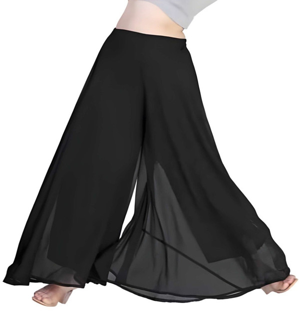 Generic Women's Pack of 1 Georgette Solid High Rise Wide Leg Flared Palazzo with Elastic Waist (Black) - Image 4