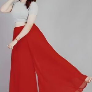 Generic Women's Pack of 1 Georgette Solid High Rise Wide Leg Flared Palazzo with Elastic Waist (Red)