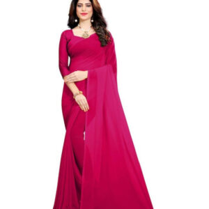Generic Women's Georgette Solid Saree With Unstitched Blouse 5.5Mtr (Pink)