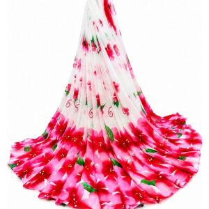 Generic Women's Georgette Floral Printed Saree With Unstitched Blouse 5.5Mtr (White-Pink)