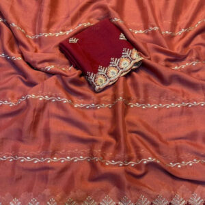 Generic Women's Georgette Embroidered Saree With Unstitched Blouse 5.5Mtr (Rust Orange)