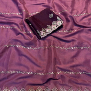 Generic Women's Georgette Embroidered Saree With Unstitched Blouse 5.5Mtr (Pink)