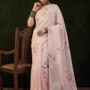 Generic Women's Georgette Floral Printed Saree With Unstitched Blouse 5.5Mtr (Cream)