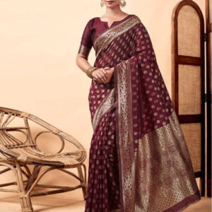 Generic Women's Jacquard Printed Saree With Unstitched Blouse 5.5Mtr (Maroon)