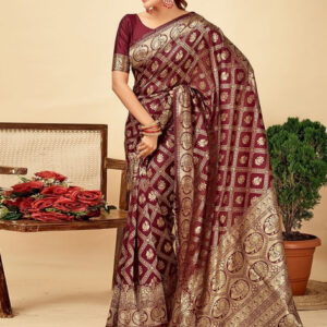Generic Women's Jacquard Printed Saree With Unstitched Blouse 5.5Mtr (Maroon)