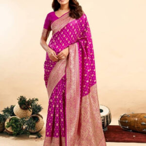 Generic Women's Jacquard Printed Saree With Unstitched Blouse 5.5Mtr (Pink)