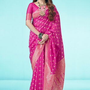 Generic Women's Jacquard Printed Saree With Unstitched Blouse 5.5Mtr (Pink)