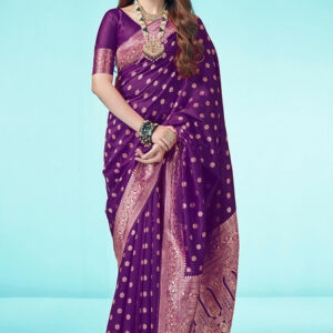 Generic Women's Jacquard Printed Saree With Unstitched Blouse 5.5Mtr (Purple)