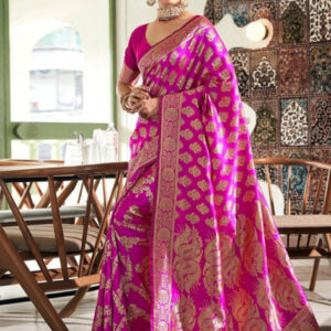 Generic Women's Jacquard Printed Saree With Unstitched Blouse 5.5Mtr (Pink)