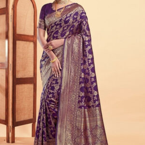 Generic Women's Jacquard Printed Saree With Unstitched Blouse 5.5Mtr (Purple)