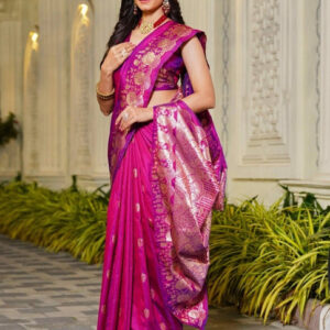 Generic Women's Jacquard Printed Saree With Unstitched Blouse 5.5Mtr (Magenta)