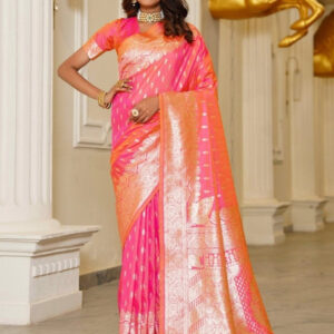 Generic Women's Jacquard Printed Saree With Unstitched Blouse 5.5Mtr (Pink)