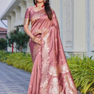 Generic Women's Jacquard Printed Saree With Unstitched Blouse 5.5Mtr (Pink)