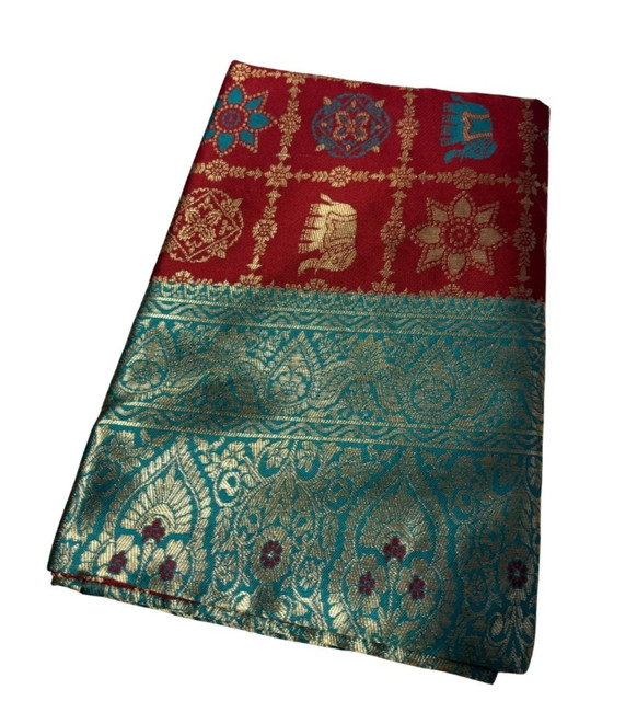 Generic Women's Jacquard Printed Saree With Unstitched Blouse 5.5Mtr (Maroon) - Image 2