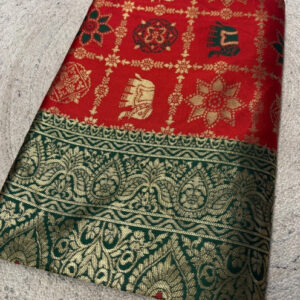 Generic Women's Jacquard Printed Saree With Unstitched Blouse 5.5Mtr (Red)