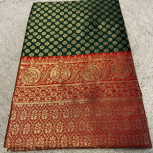 Generic Women's Jacquard Printed Saree With Unstitched Blouse 5.5Mtr (Dark Green)