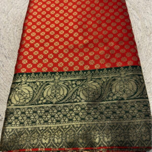 Generic Women's Jacquard Printed Saree With Unstitched Blouse 5.5Mtr (Red)