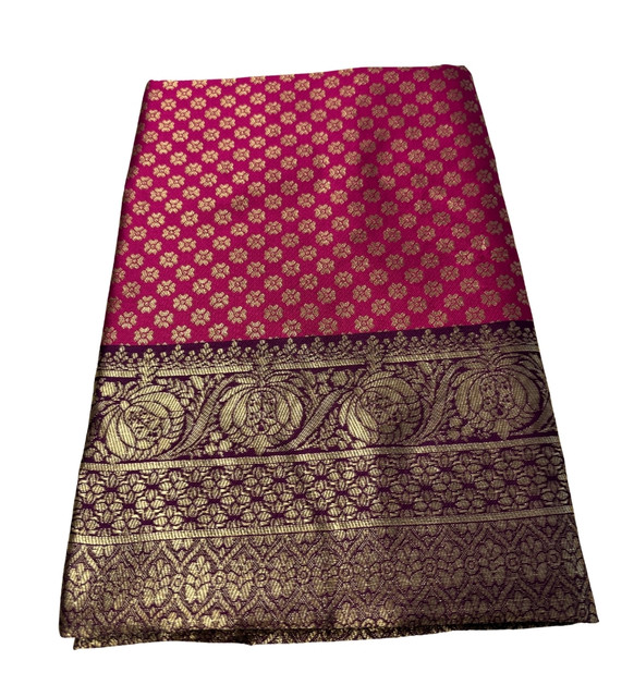 Generic Women's Jacquard Printed Saree With Unstitched Blouse 5.5Mtr (Pink) - Image 2