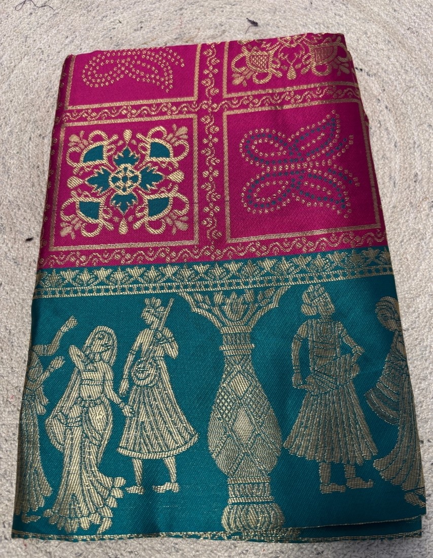 Generic Women's Jacquard Printed Saree With Unstitched Blouse 5.5Mtr (Magenta)