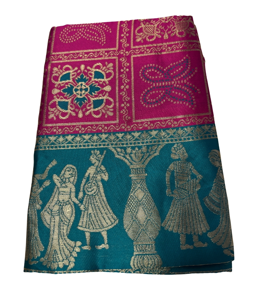 Generic Women's Jacquard Printed Saree With Unstitched Blouse 5.5Mtr (Magenta) - Image 2
